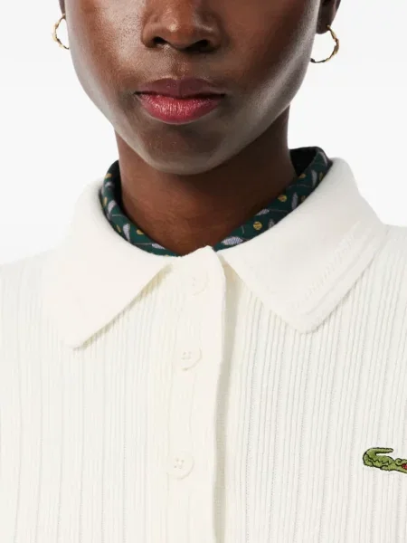 Lung tricou polo Lacoste tricotate alb