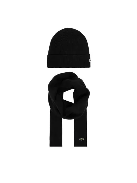 Lacoste De lână șal + căciulă negru
