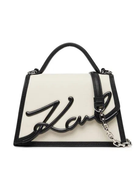 Кожена чанта Karl Lagerfeld K/SIGNATURE черно бяло