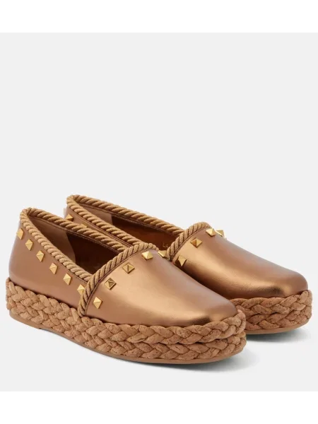 Kožené espadrilky Valentino Garavani zlaté