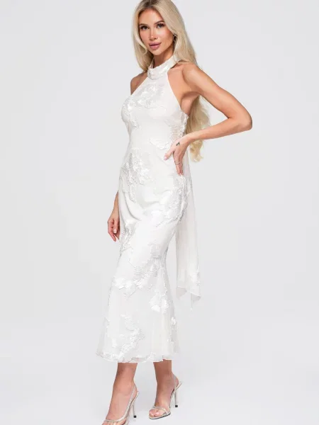 Rochie de seară Edoti cu gât halter alb