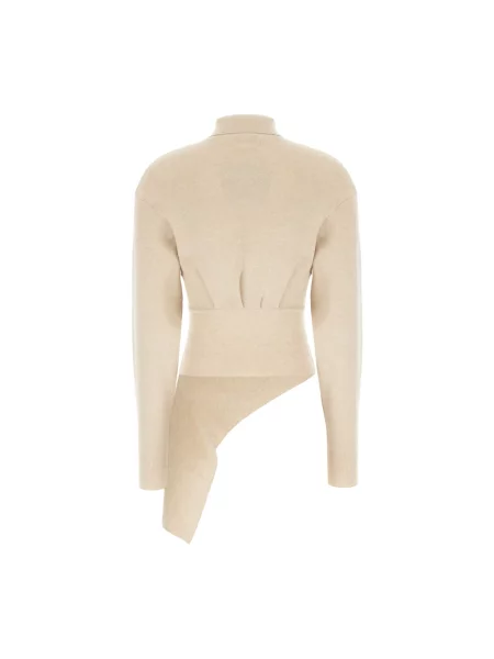 Sweter z golfem Lanvin wełniany asymetryczny do golfa beżowy