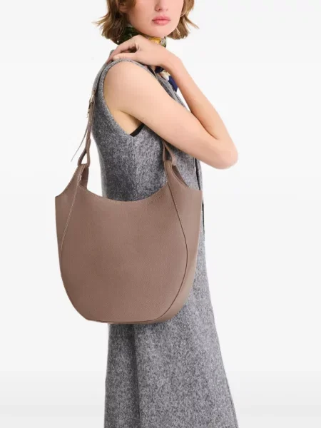Kožená hobo taška Longchamp hnědá