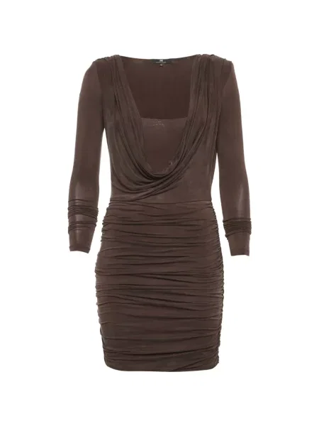 Rochie Elisabetta Franchi cu volane din jerseu maro
