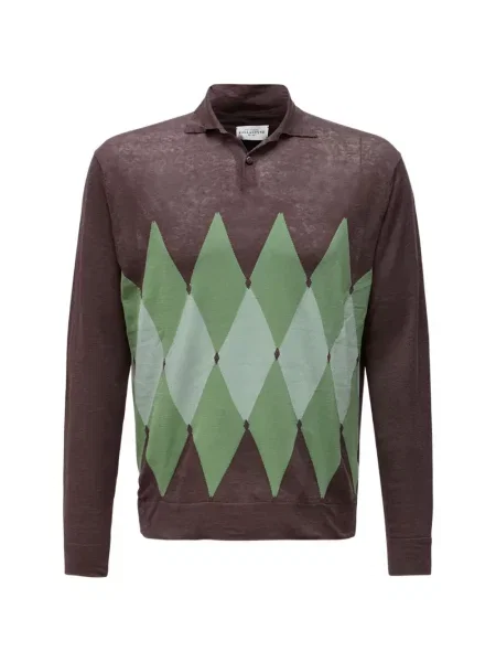 Tricou polo Ballantyne cu model argyle maro