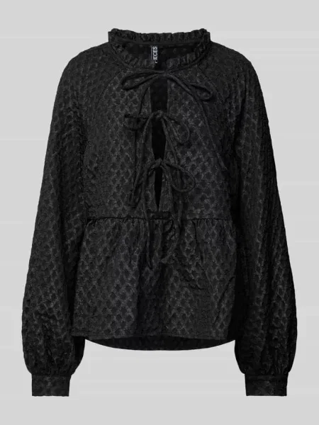 Bluzka o kroju relaxed fit z fakturowanym wzorem ‘NIBE’ Pieces czarna
