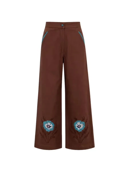 Pantaloni Carolina K cu broderie maro