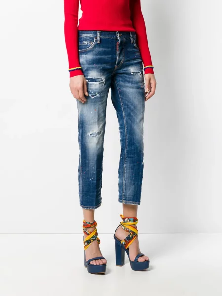 Decupat blugi boyfriend Dsquared2 albastru