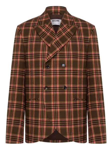 Kostkované dvouřadé sako Moschino hnědé