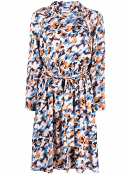 Rochie midi Kenzo cu imagine cu imprimeu abstract până la genunchi albastru