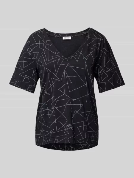 T-shirt z graficznym wzorem i dekoltem w serek Esprit czarna