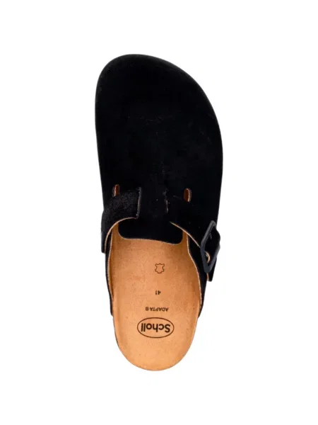 Saboți Scholl din piele de căprioară cu cataramă negru