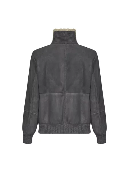 Kurtka bomber Brunello Cucinelli zamszowy szary