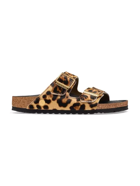 Birkenstock Arizona FUR Leo Natural HEX шльопанці на пласкому підборі шкіряні