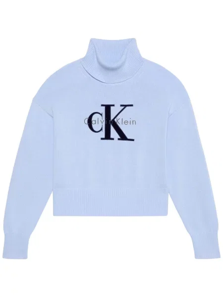 Pulover Calvin Klein Jeans cu guler înalt cu autograf albastru
