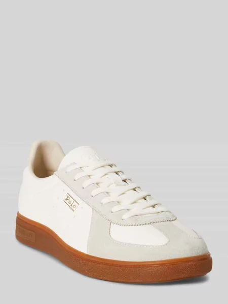 Sneakersy low z skóry bydlęcej z wytłoczonym logo Polo Ralph Lauren białe