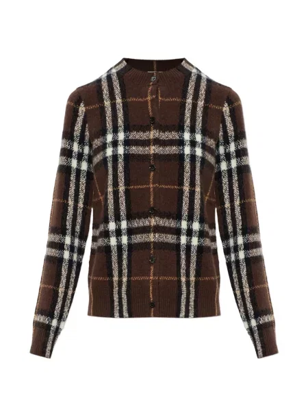 Cardigan Burberry din cașmir în carouri maro