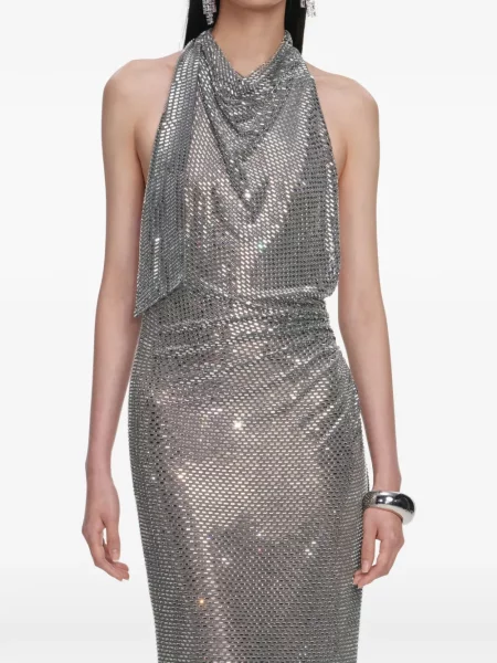 Maksi sukienka maxi Self-portrait garniturowa srebrna