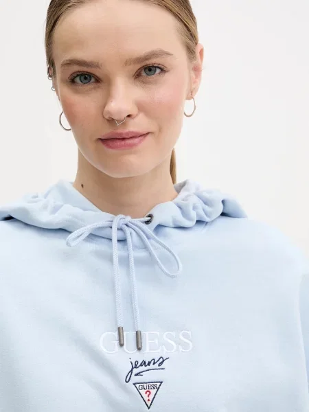 Суичър с качулка Guess Jeans с качулка синьо