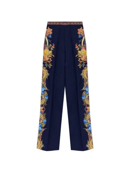 Pantaloni Etro de mătase cu model floral cu imagine albastru