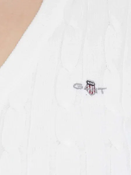 Pulover Gant cu decolteu în V alb