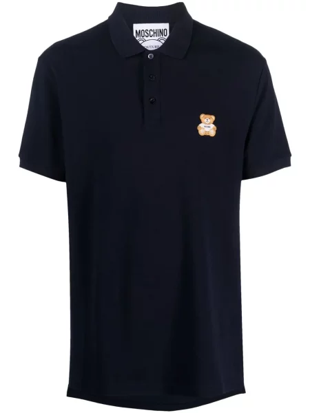 Ursuleț de pluș tricou polo Moschino cu broderie albastru