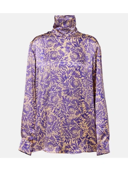 Bluză Dries Van Noten din satin cu model floral violet
