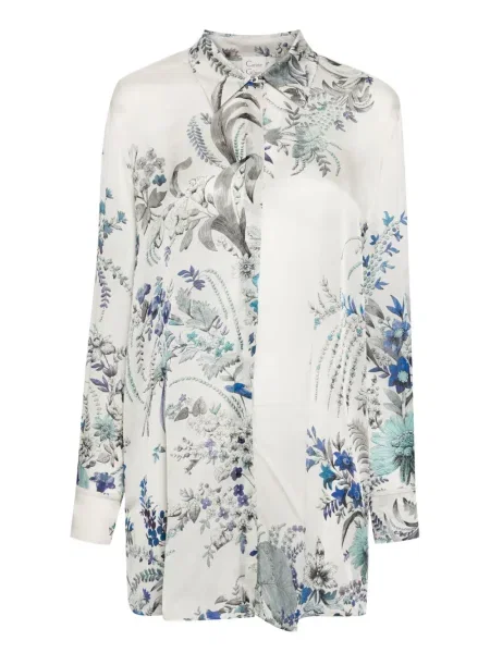 Top Carine Gilson de mătase cu model floral cu imagine gri