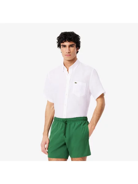 Lacoste Lniana Koszula Z Krótkim Rękawem biała