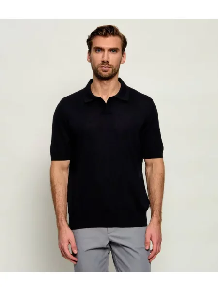 Tricou polo Boss Black de lână negru