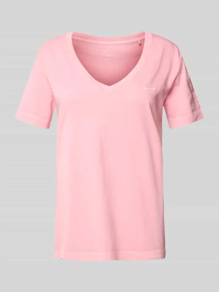 T-shirt z prążkowanym dekoltem w serek Gant
