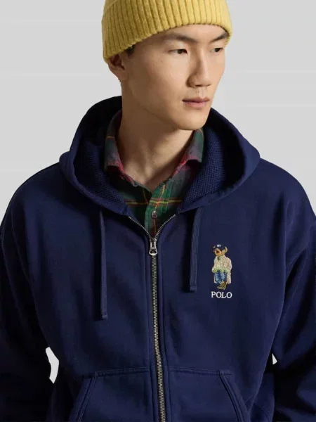 Bluza rozpinana z dużym wyhaftowanym motywem z logo Polo Ralph Lauren granatowa