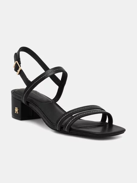 Tommy Hilfiger sandale cu din piele LOW HEEL SANDAL STITCHING negru