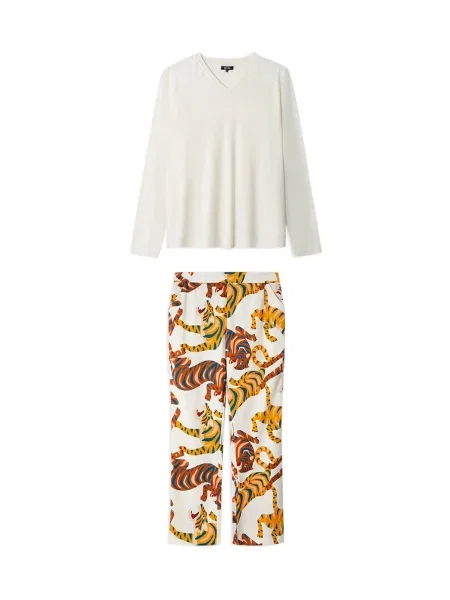 Gisela Pižama ecru / oranžna / oranžno rdeča
