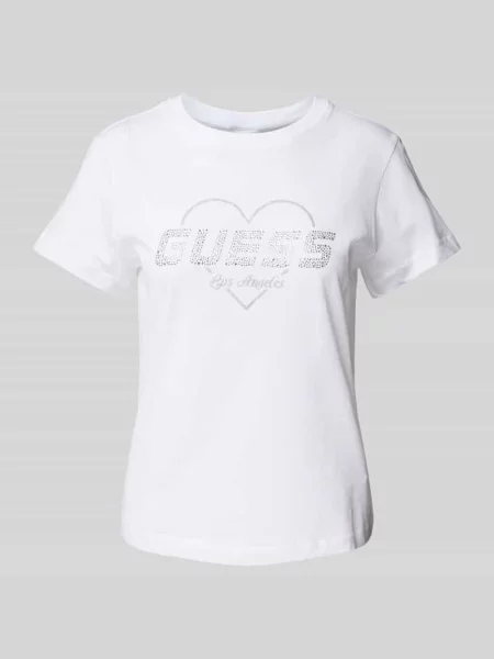 T-shirt z obszyciem kamieniami stras model ‘NARCISO’ Guess Activewear biała