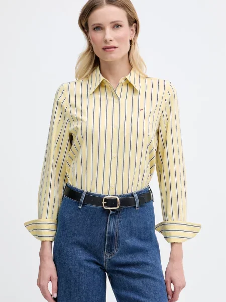 Koszula Tommy Hilfiger Summer Poplin Regular Shirt Liquorice Stp Citronella M żółta