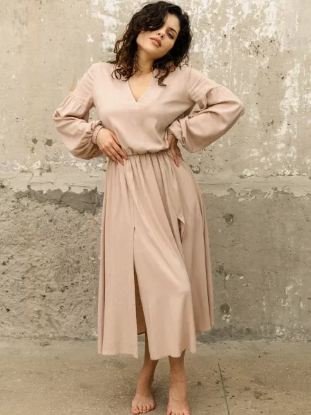 Лляна Сукня міді Seventeen бежевий