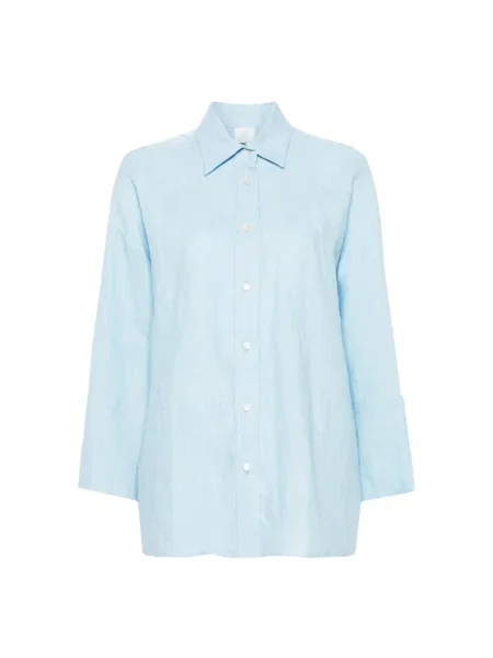Lniana koszula z lnu Eleventy z długim rękawem casual niebieska