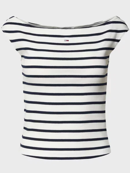 Смугастий топ Tommy Jeans з вирізом човник білий