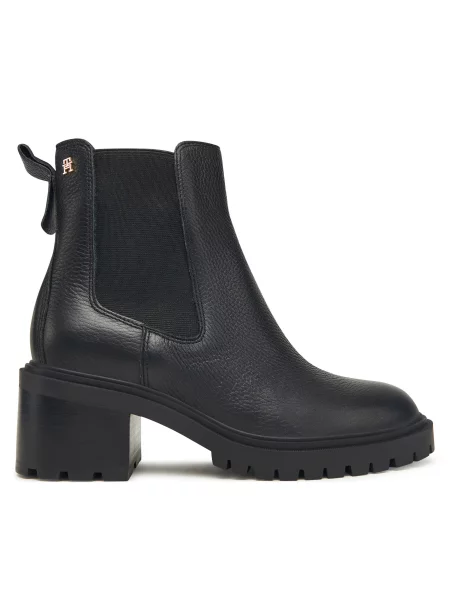 Tommy Hilfiger Škornji Th Leather Chelsea Cleated Heel črna