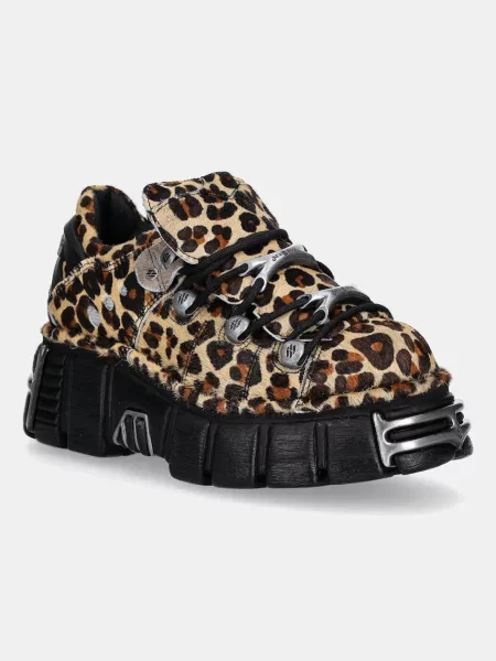 New Rock sneakers din piele intoarsă bej maro