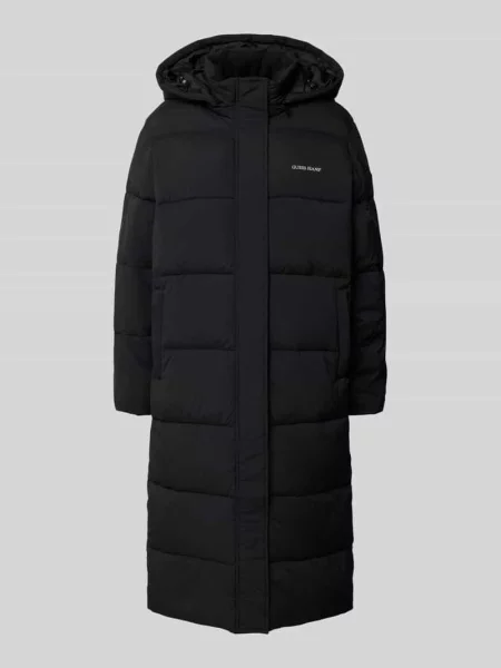 Płaszcz pikowany z kapturem Guess Jeans czarny