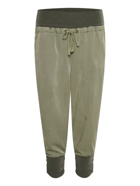 Cream Pantaloni largi / închis verde