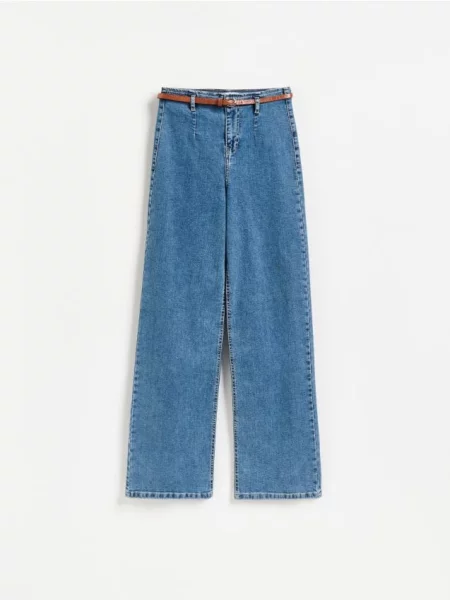 Reserved Blugi wide leg cu curea albastru