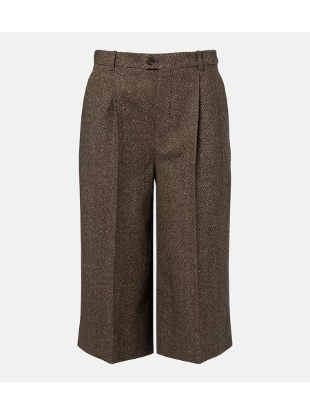 Bermude Saint Laurent de lână cu model herringbone maro