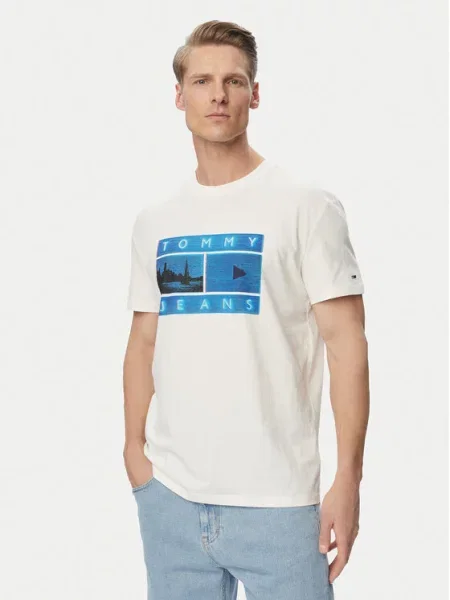 Tommy Jeans Marškinėliai Photo Flag balta