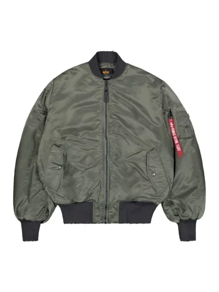 Kurtka bomber Alpha Industries z przetarciami zielony