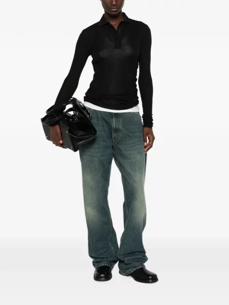Lung tricou polo Entire Studios negru