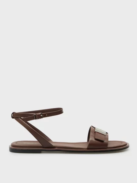 Кожаные босоножки Calvin Klein без каблука коричневые