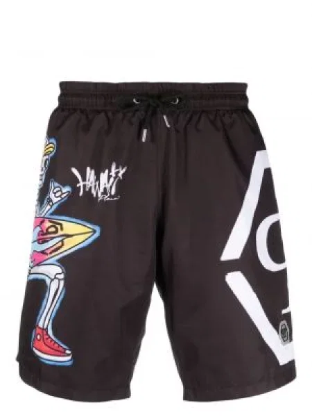 Pantaloni scurți Philipp Plein cu imagine cu cordon negru